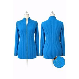 Y2K Edgy Studded Turquoise Zip Cardigan  Fontana  L